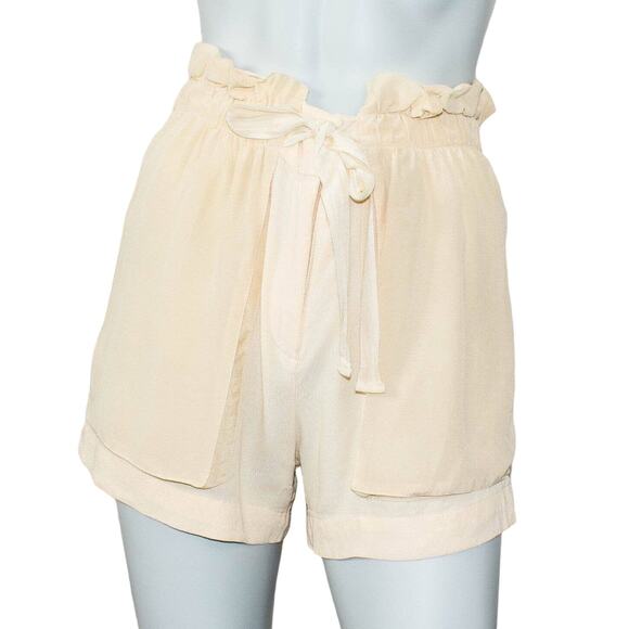 Magali Pascal Ruffle trim Tie Short Shorts Beige Rayon Silk Size XS - Picture 1 of 5